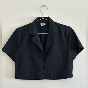 SUNDAY BEST Boxy Academia Preppy Crop Top Button Up